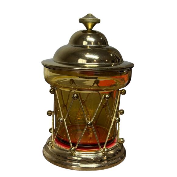 Schmid Bros Brass Glass Musical Box Candy Jar Drum Spoon Full Of Sugar MCM Japan - Picture 8 of 9